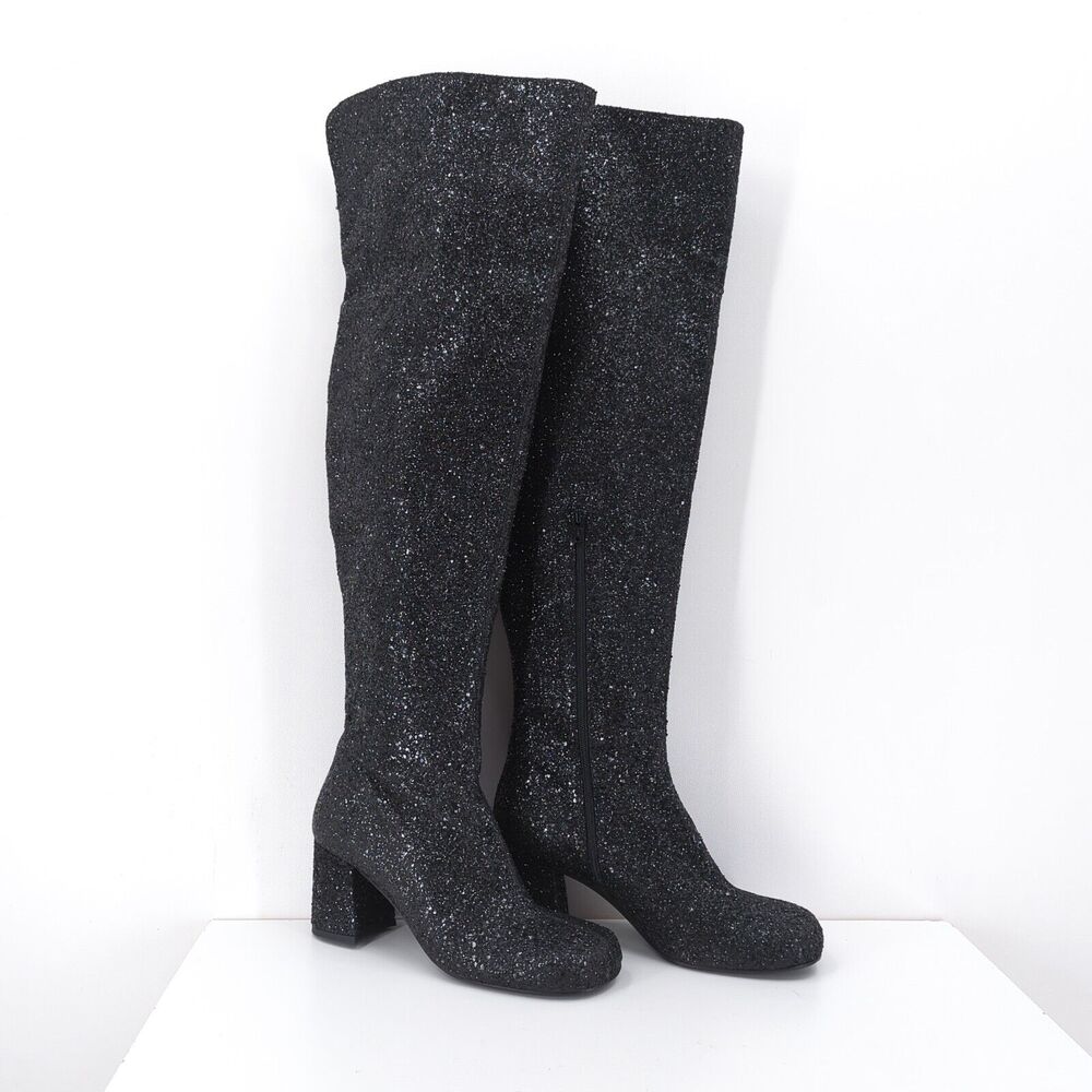 Simon Miller Women 41 Mojo Tall Boots Black OTK Over the Knee Round Toe Glitter